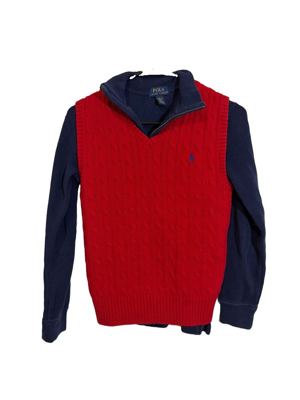(2 Piece) Polo Ralph Lauren Boys' Quarter Zip Size 10/12 Medium Vest VTG